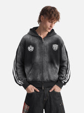 Aelfric Eden Boxy fit 77 Stripe Zip Hoodie – Acid Wash