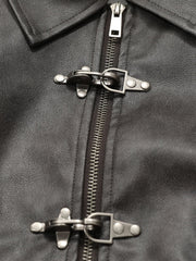 Aelfric Eden Metal Button Cropped Faux Leather Jacket