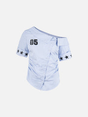Aelfric Eden Stripe Star Off-The-Shoulder Short Sleeve Shirt