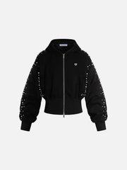 Aelfric Eden Cropped Pearl Studded Zip Up Hoodie