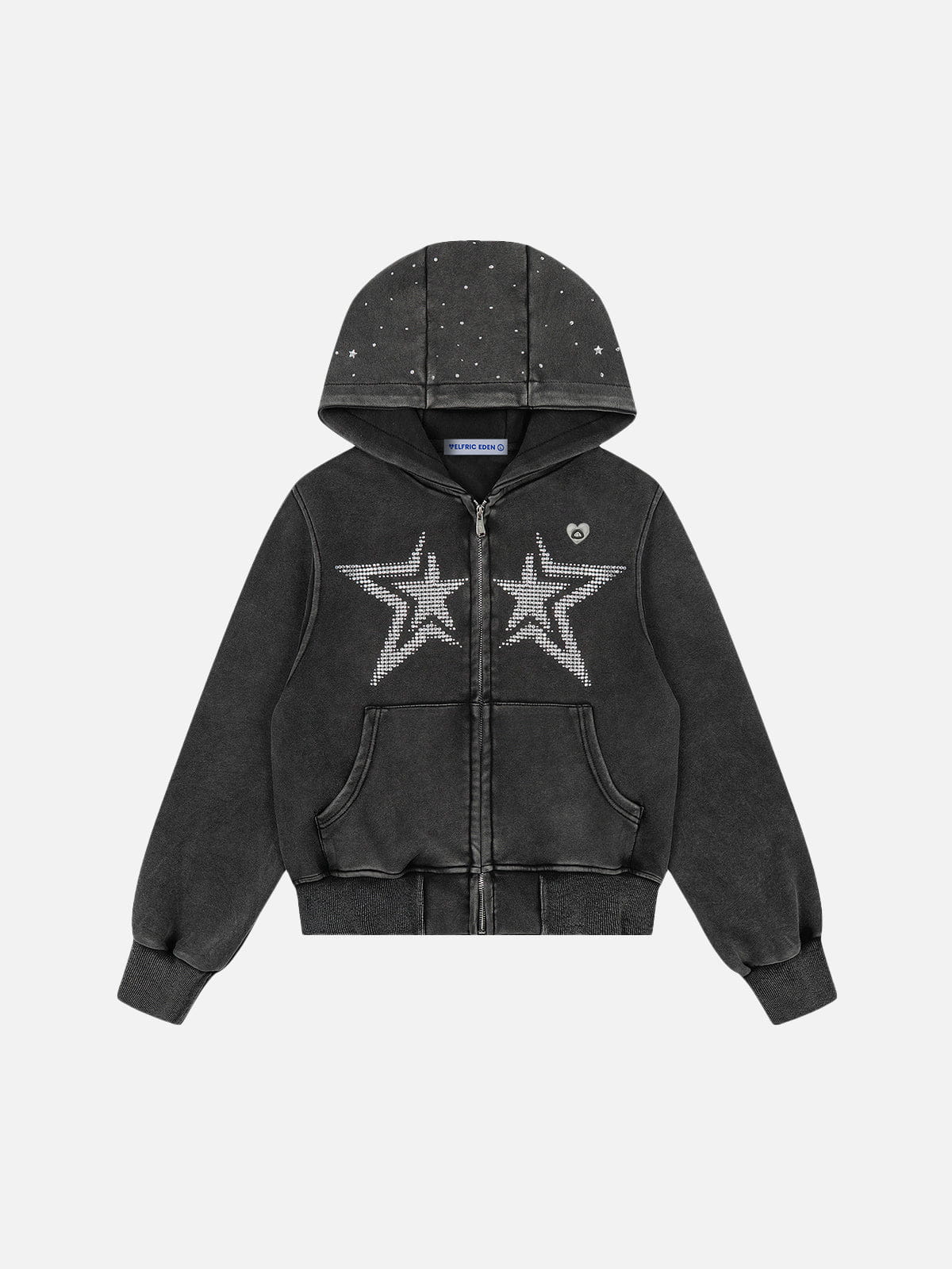 [Pre-Order] Aelfric Eden Cropped Rhinestone Star Zip Up Hoodie
