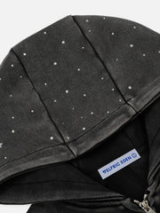 [Pre-Order] Aelfric Eden Cropped Rhinestone Star Zip Up Hoodie