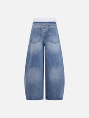 Aelfric Eden Ribbed Waist Embroidery Baggy Barrel Jeans