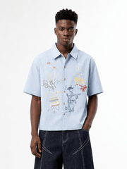 Aelfric Eden Boxy Stripe Embroidery Short Sleeve Shirt